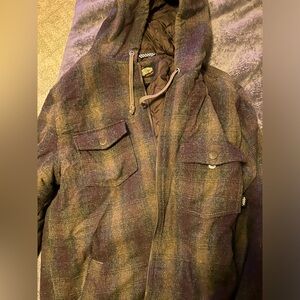 Vans Zip-up hoodie jacket. Purple and grey plaid. Slightly insulated.